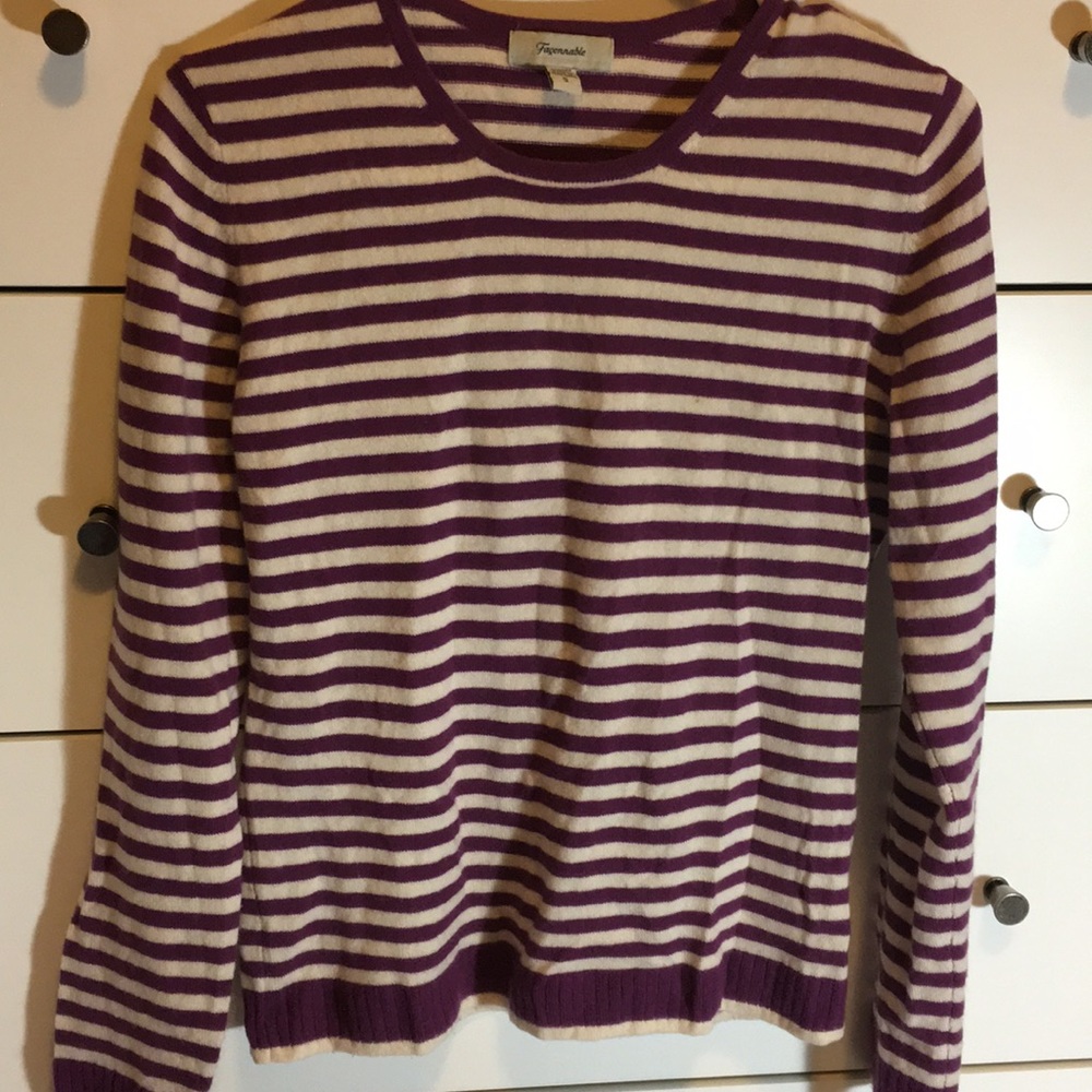 Faconnable cashmere purple striped sweater Sz S